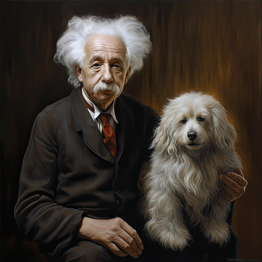Albert Einstein Painting - Albert Einstein with his dog by My Head Cinema