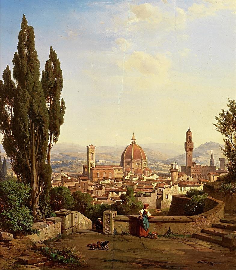 Albert Emil Kirchner 1813 1885  Blick Auf Florenz C1865 By Padre Martini Painting