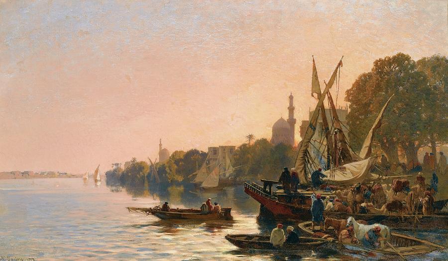 Alberto Pasini 1826 - 1899   A FERRY ON THE NILE Painting by Artistic Rifki