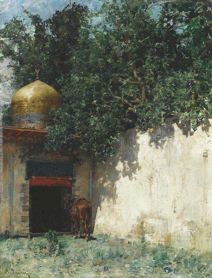 Alberto Pasini 1826 - 1899   AWAITING HIS MASTERS RETURN Painting by Artistic Rifki