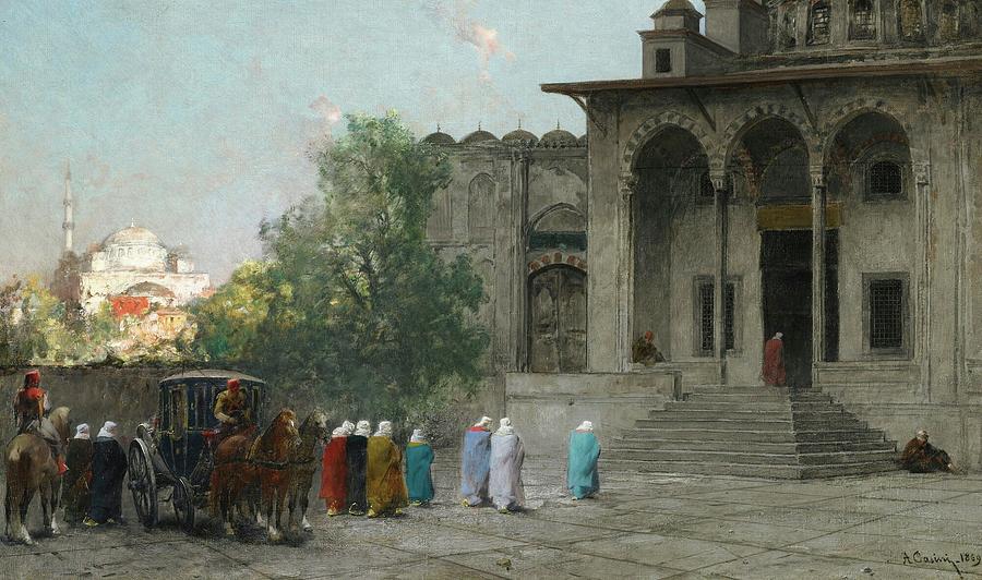 Alberto Pasini 1826 - 1899   BEFORE THE MOSQUE 1869 Painting by Artistic Rifki