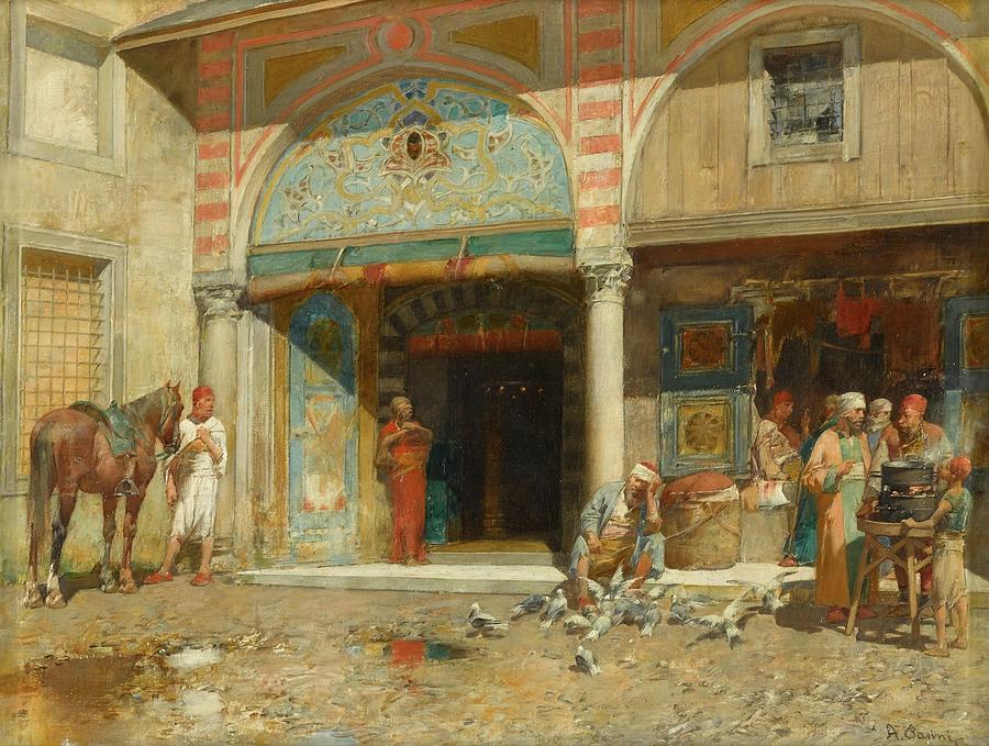 Alberto Pasini Italian 1826 - 1899 Outside the Mosque Painting by Artistic Rifki