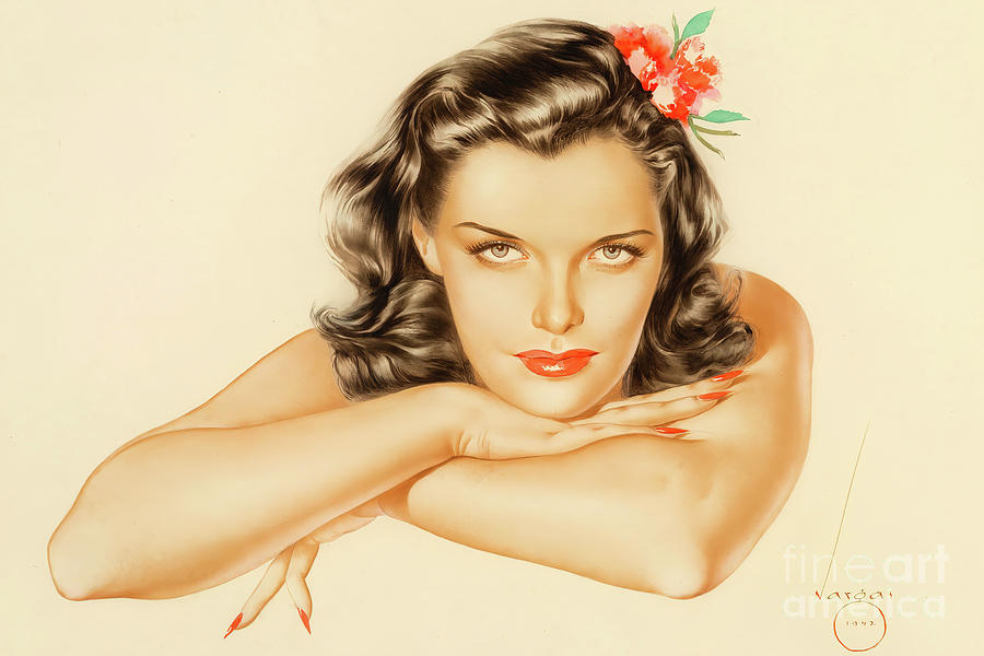 Alberto Vargas - Portrait of Jane Russell, 1942 Painting by Magical ...