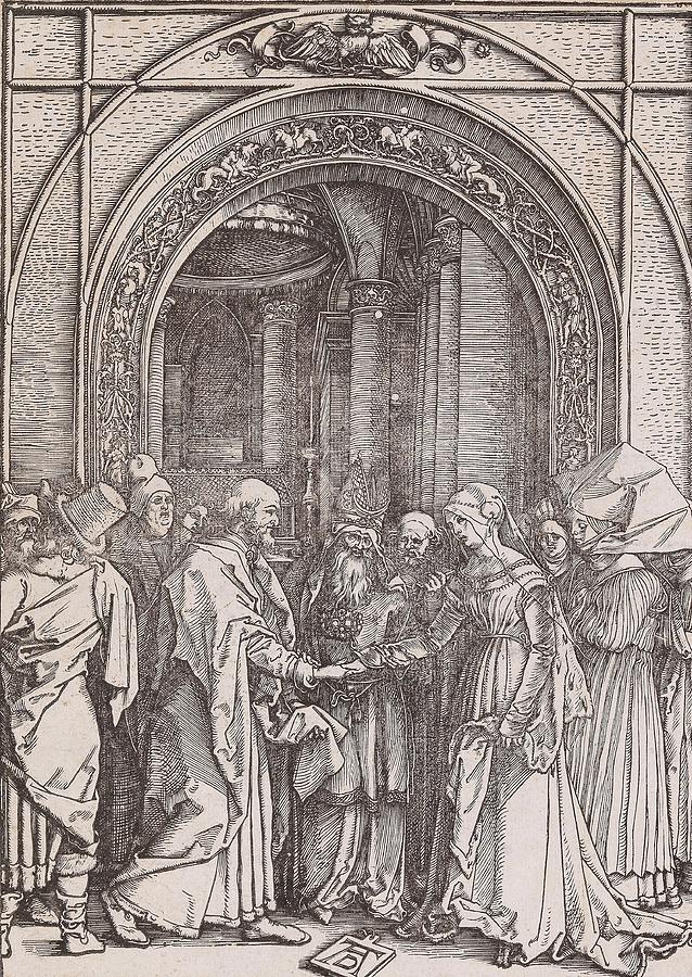 Albrecht irer  The Betrothal of the Virgin, c. 1504, woodcut on laid paper, monogrammed AD Painting by MotionAge Designs