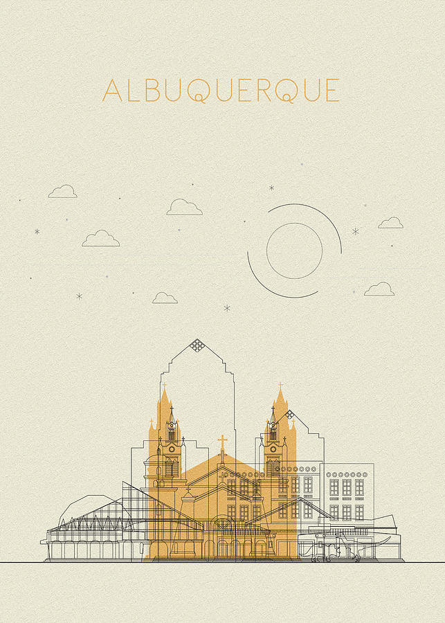 Memento Movie Drawing - Albuquerque, New Mexico Abstract City Skyline by Inspirowl Design