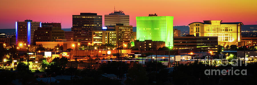 Albuquerque Photograph - Albuquerque Skyline at Sunset Panorama Photo by Paul Velgos