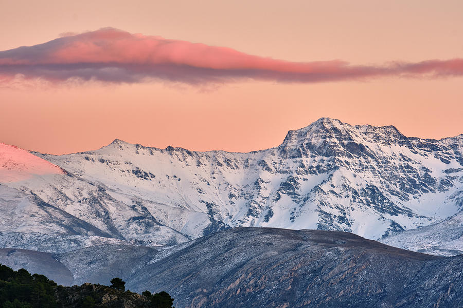 Alcazaba. 3.371 meters. Sierra Nevada National park at pink sunset ...