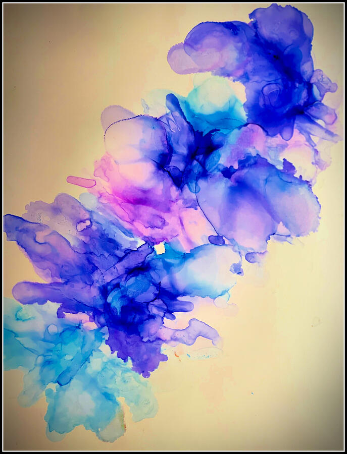 Alcohol Ink Blue Floral Abstract Painting by Femina Photo Art By Maggie