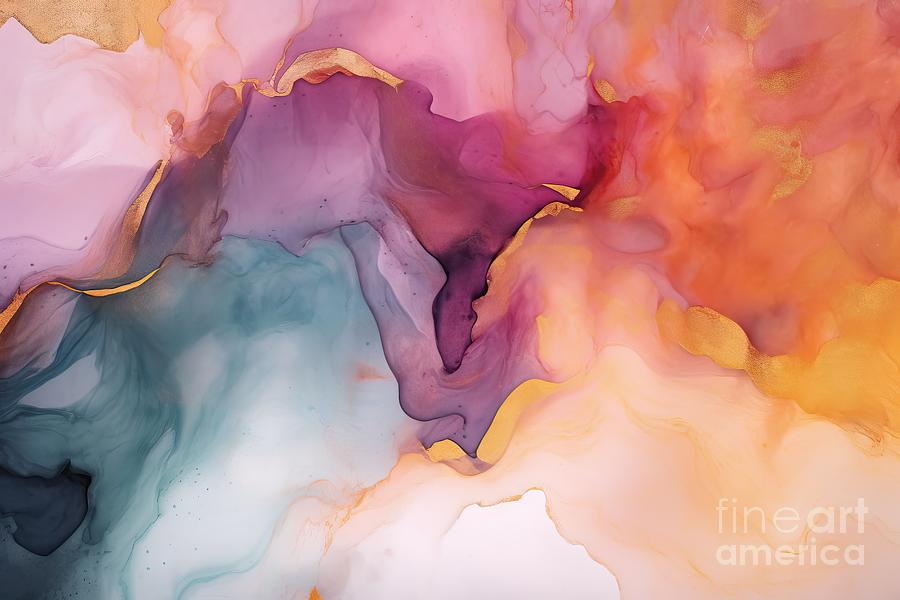 Nature Painting - Alcohol Ink Sea Texture Contemporary Art Abstract Art Background Multicolored Bright Texture Fragment Of Artwork Modern Art Inspired By The Sky As Well As Steam And Smoke Trendy Wallpaper by N Akkash
