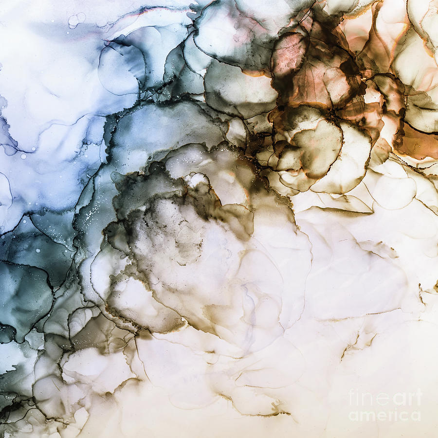 Alcohol ink waves background in subtle tones of blue, brown and orange Photograph by Jane Rix