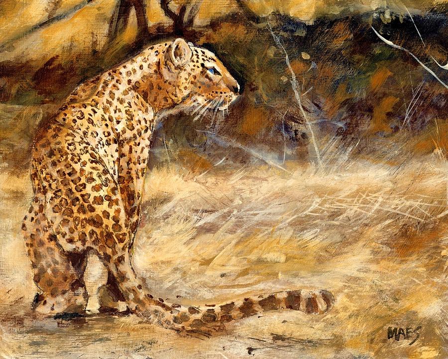Alert African Leopard  Painting by Walt Maes