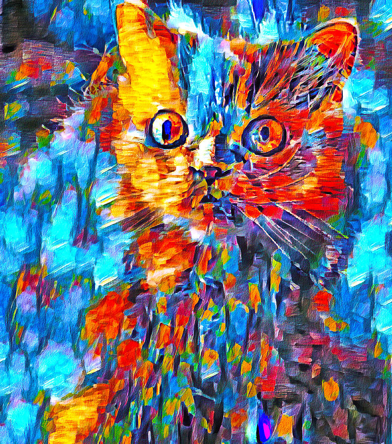 Alert colorful Persian cat abstract painting Digital Art by Nicko Prints