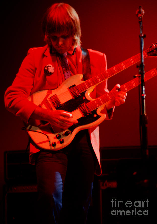 Alex Lifeson of Rush with White Gibson Double Neck - Oakland CA 1981  Photograph by Daniel Larsen