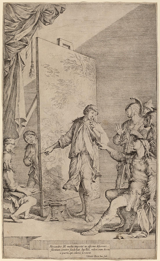 Alexander in the Studio of Apelles Drawing by Salvator Rosa