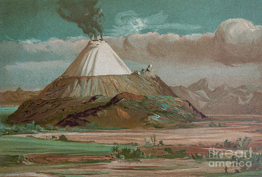 Landscape Pyrography - Alexander von Humboldt at Cotopaxi volcano x1 by Historic illustrations