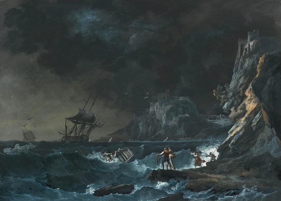 Alexandre Jean No U00ebl  1752 1834 Ships On A Stormy Sea By Padre Martini Painting