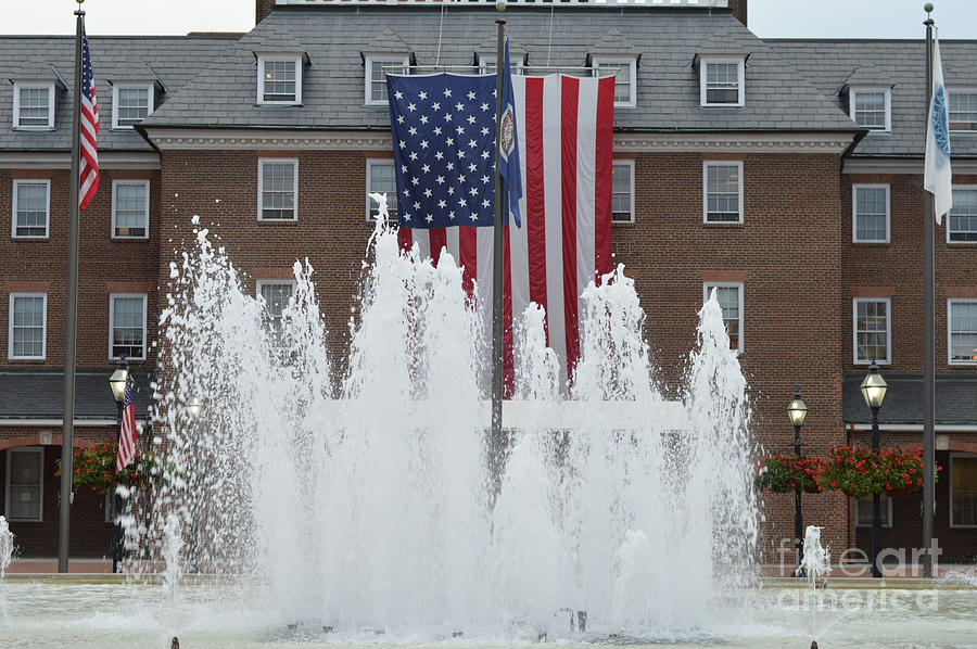 Alexandria City Hall Fountain and Flags Photograph by Aicy Karbstein