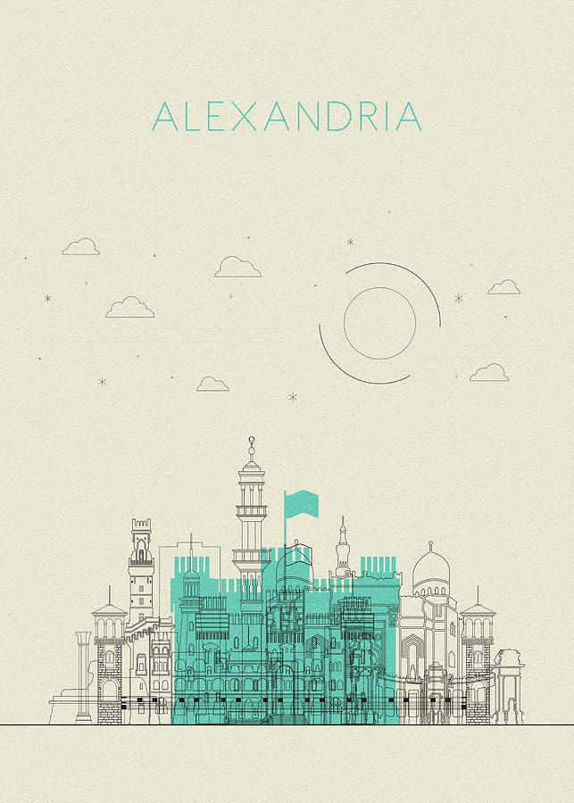 Memento Movie Drawing - Alexandria, Egypt Abstract City Skyline by Inspirowl Design