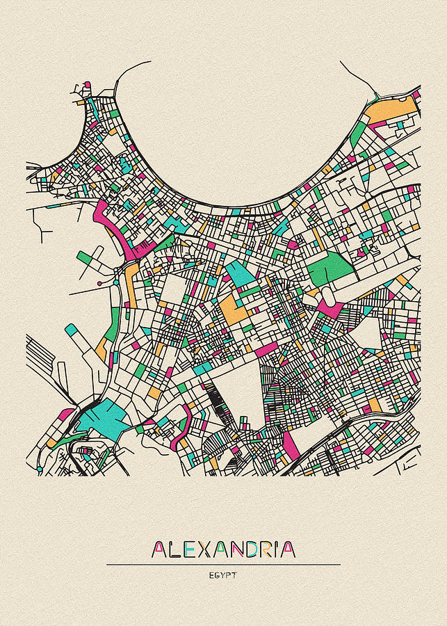 Memento Movie Drawing - Alexandria, Egypt City Map by Inspirowl Design