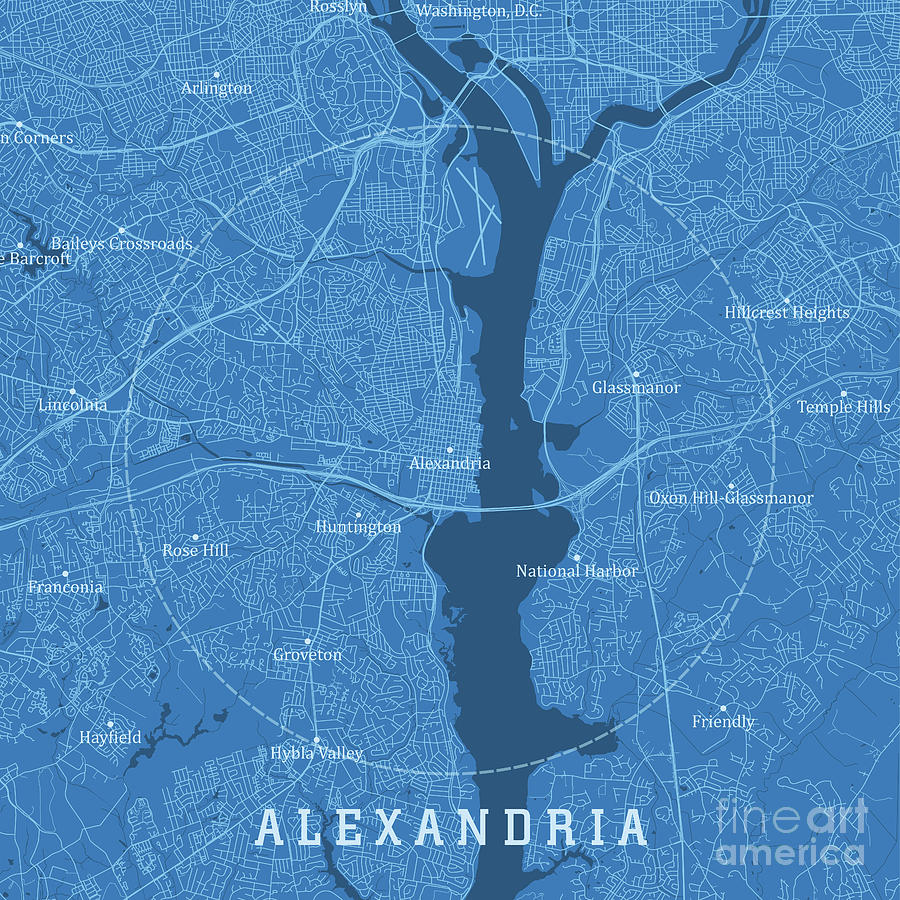 Alexandria VA City Vector Road Map Blue Text Digital Art by Frank ...