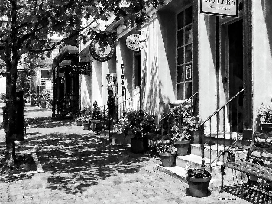 Alexandria VA - Street With Art Gallery and Tobacconist Black and White Photograph by Susan Savad