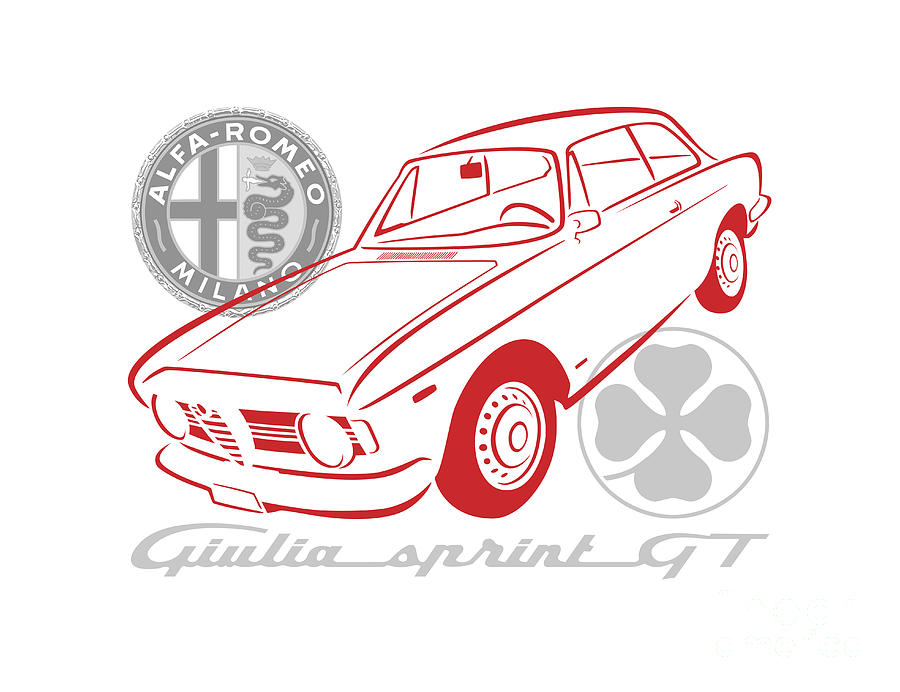 Alfa Giulia Sprint GT Graphic Red and Grey Digital Art by Rick Andreoli