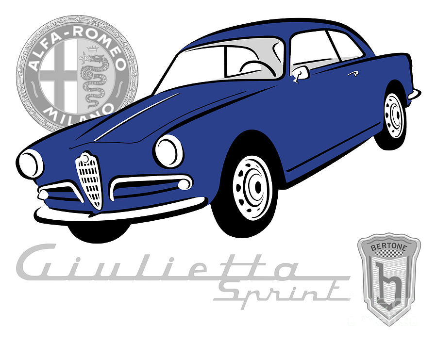 Alfa Giulietta Sprint-Black-Dark Blue Body-Grey Digital Art by Rick Andreoli