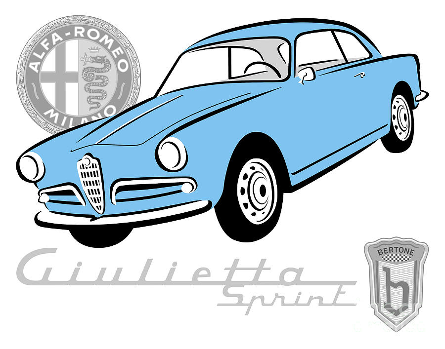 Alfa Giulietta Sprint Graphic-Black-Lt Blue Body-Grey Digital Art by Rick Andreoli