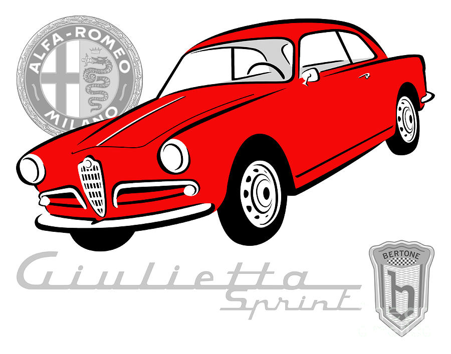 Alfa Giulietta Sprint Graphic-Black-Red Body-Grey Digital Art by Rick Andreoli
