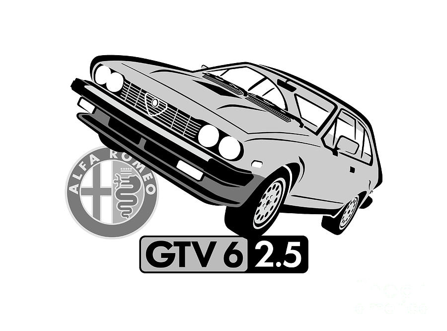 Alfa GTV6 Graphic-Blk and Grey Digital Art by Rick Andreoli