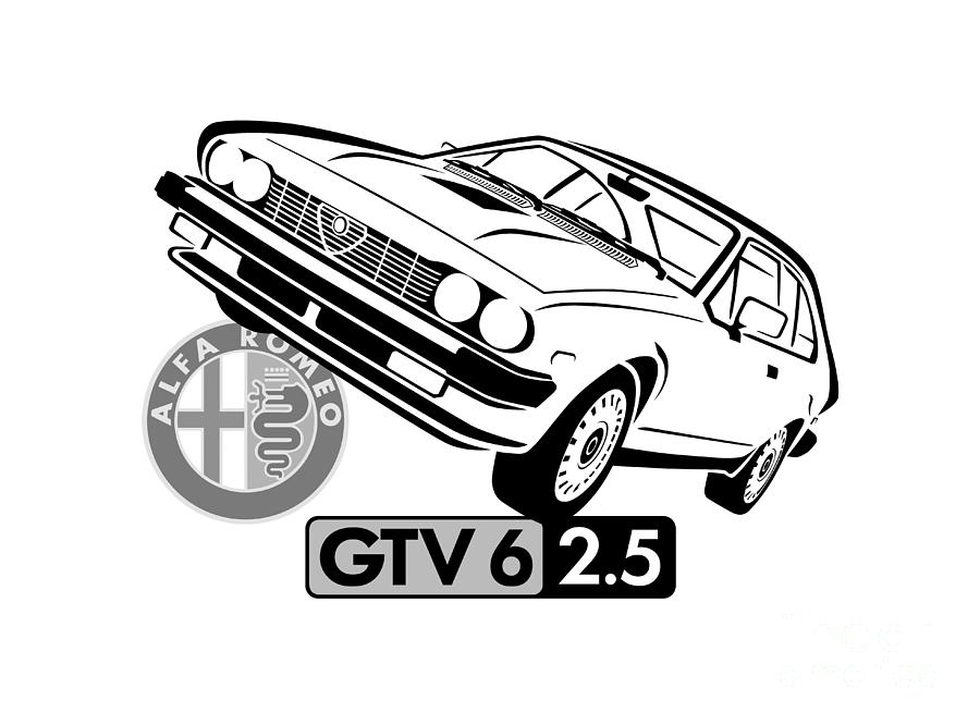 Alfa GTV6 Graphic-Blk and White-1 Digital Art by Rick Andreoli