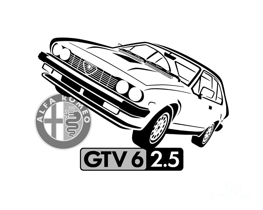 Alfa GTV6 Graphic-Blk and White-2 Digital Art by Rick Andreoli