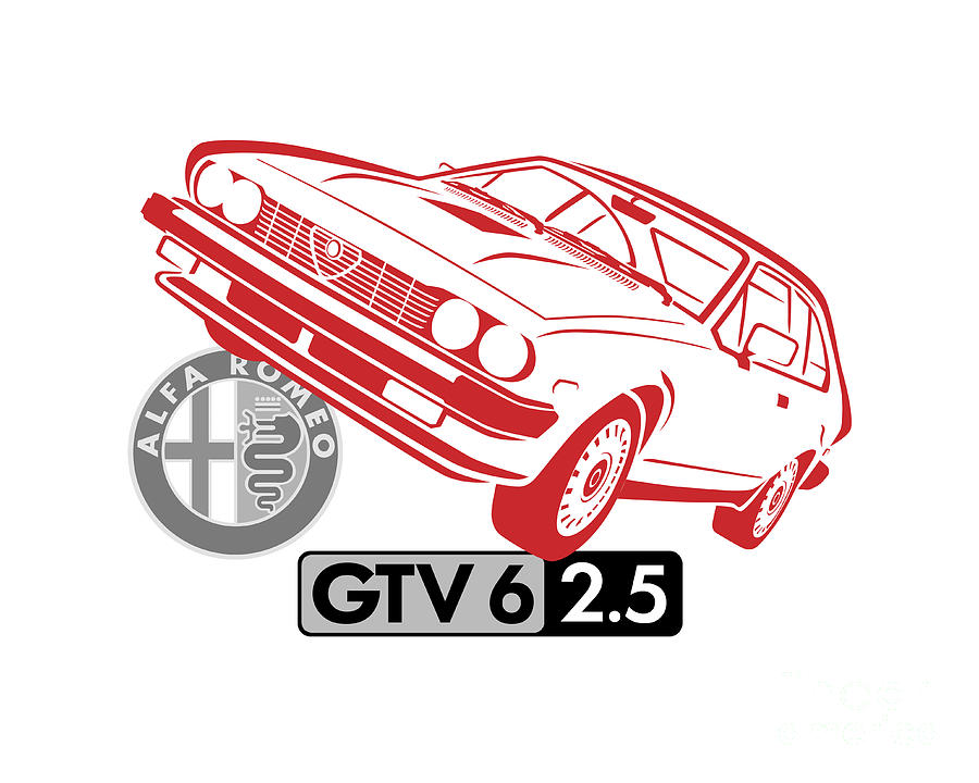 Alfa GTV6 Graphic-Red and White-1 Digital Art by Rick Andreoli