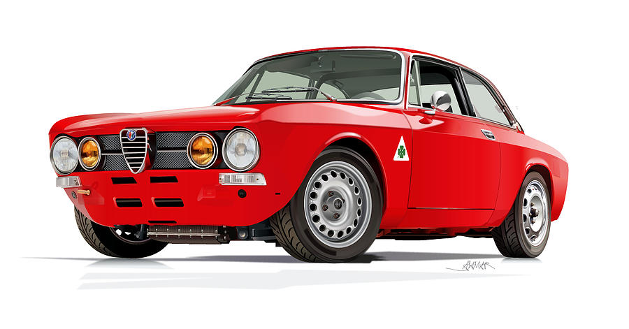 Alfa Romeo 2000 GTV illustration Drawing by Alain Jamar