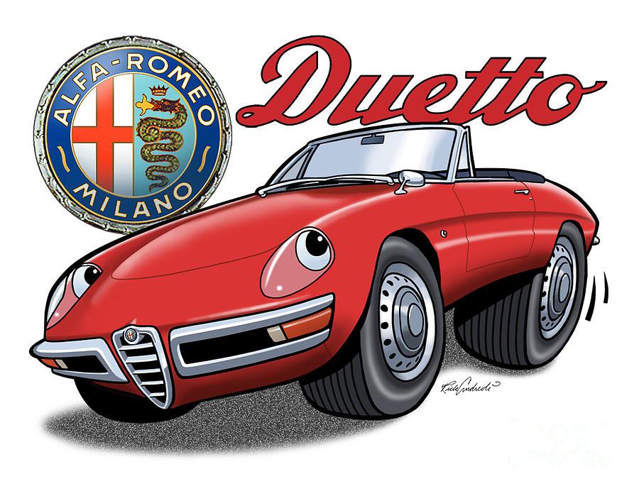 Alfa Romeo Duetto Cartoon Digital Art by Rick Andreoli
