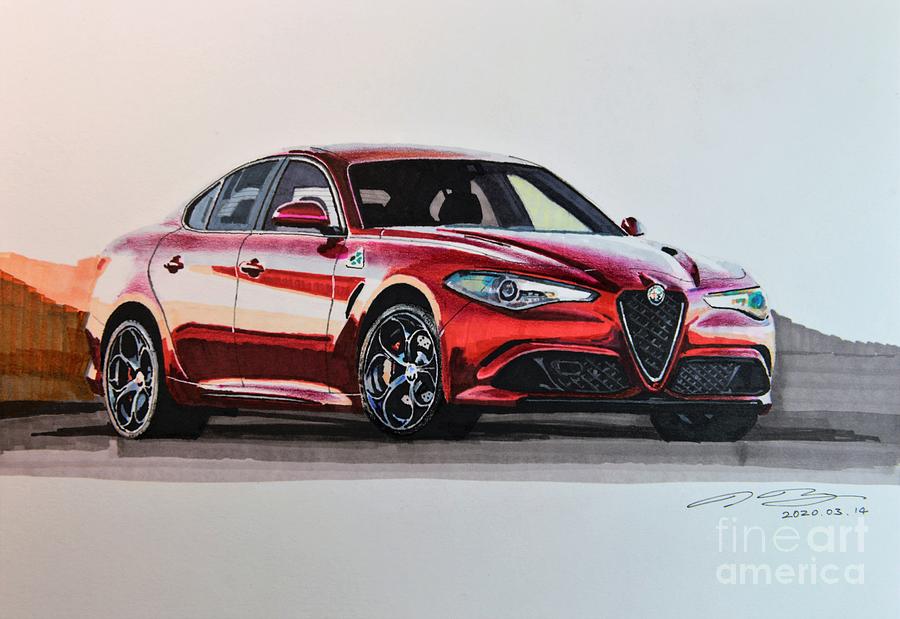 Alfa Romeo Giulia Drawing by John Ji - Fine Art America