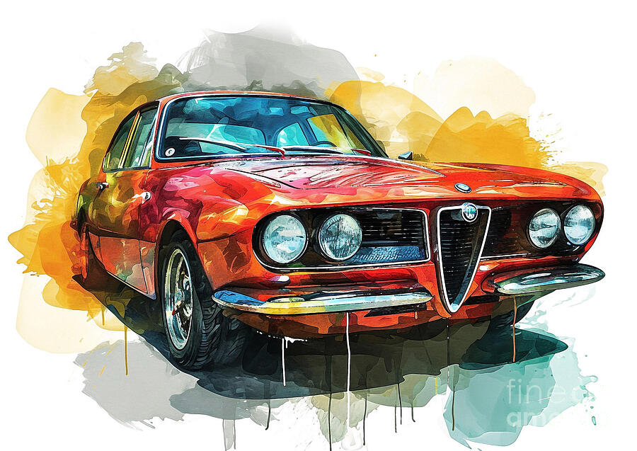 Classic Car Painting - Alfa Romeo Giulia Veloce TI auto vibrant colors by Clark Leffler