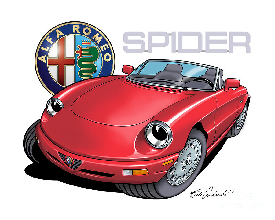 Alfa S4 Spider Cartoon Digital Art by Rick Andreoli