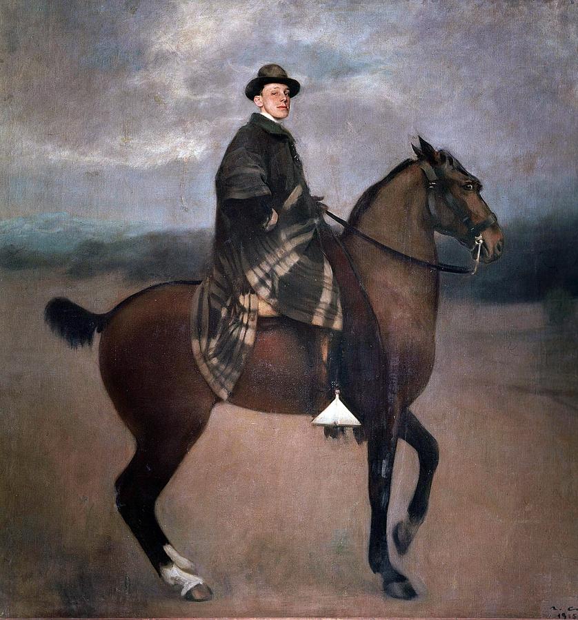 Alfonso Xiii. King Of Spain . Madrid 1886 / 1941. Equestrian Portrait Oil By Ramon Casas .1925. R... Painting by Album