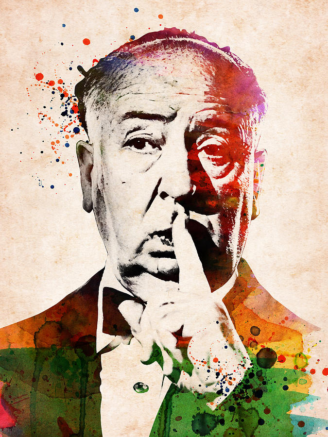 Alfred Hitchcock Colorful Watercolor Portrait Digital Art By Mihaela Pater 