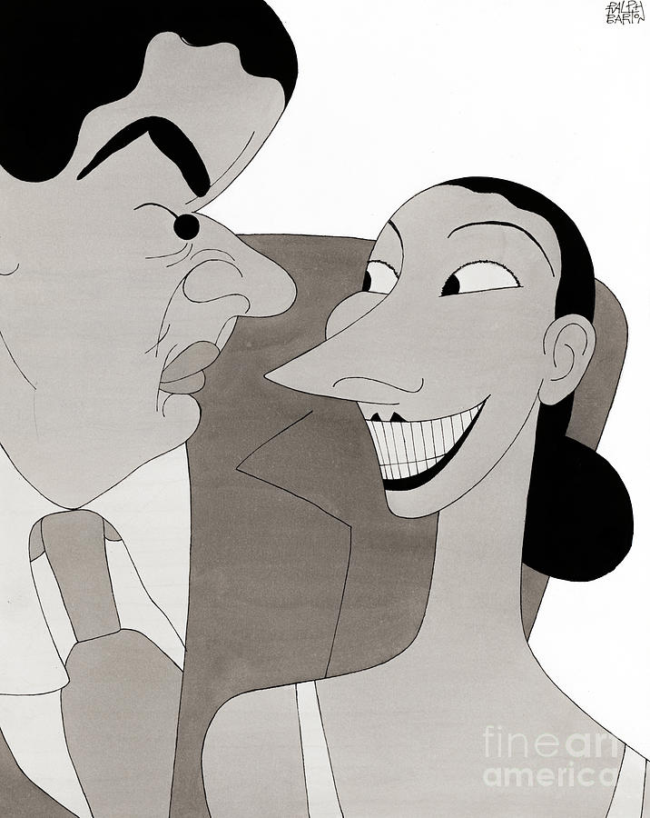 Alfred Lunt and Lynn Fontaine caricatures Drawing by Sad Hill - Bizarre Los Angeles Archive