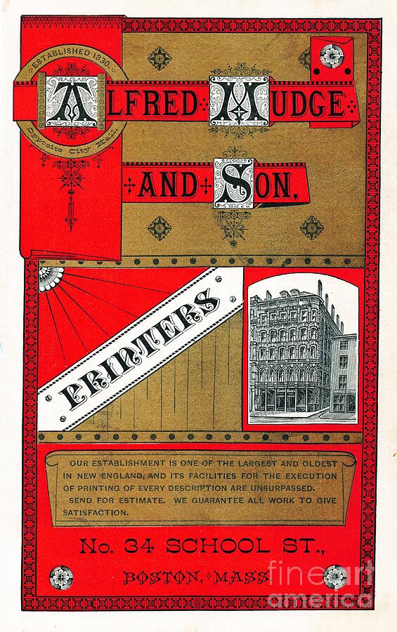 Art Print Ad Alfred Mudge And Son Printers Boston Mass Mixed Media by Gary Roberts Art Print Ad Alfred Mudge And Son Printers Boston Mass Mixed Media by Gary Roberts