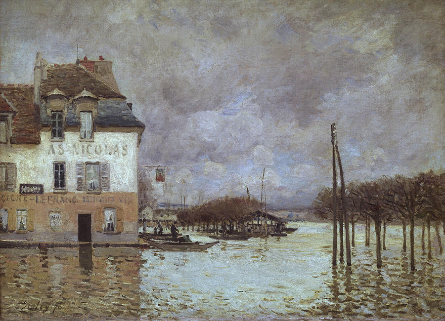 Paris Painting - Alfred Sisley -1839-1899-/ Port Marly Flood. by Alfred Sisley -1839-1899-