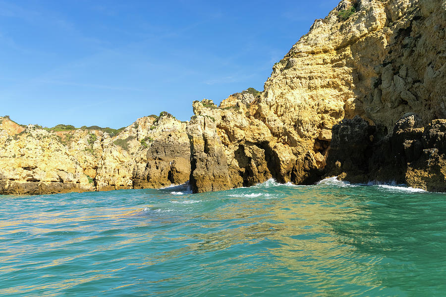 Algarve Gold Coast Magic - Jewel Toned Sail by the Sea Cliffs in Lagos Portugal Photograph by Georgia Mizuleva