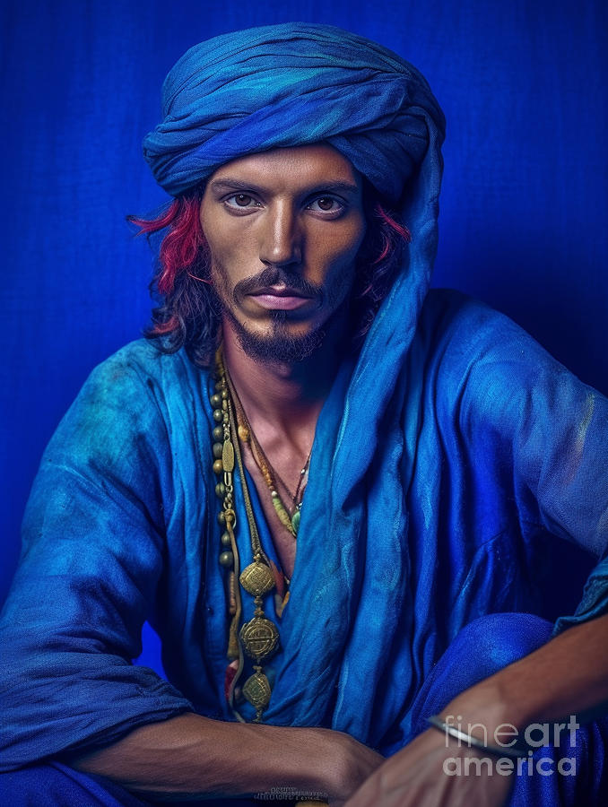 Algerian  Berber  Nomad  Blue  Surreal  Cinematic  By Asar Studios Painting