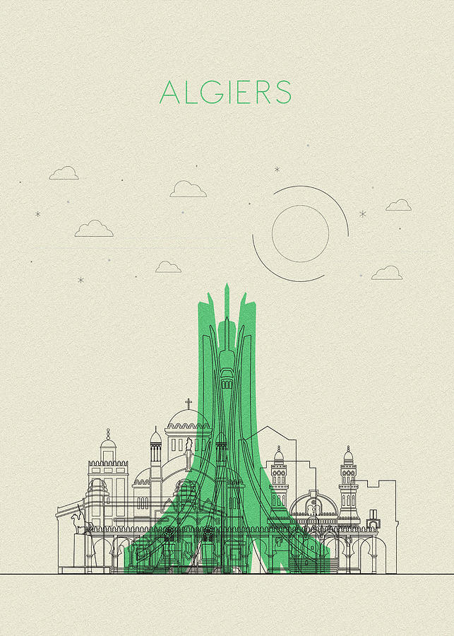 Memento Movie Drawing - Algiers, Algeria Abstract City Skyline by Inspirowl Design