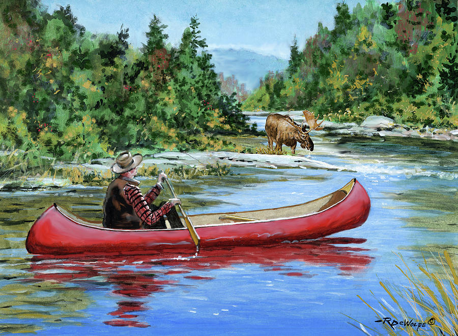 Moose Painting - Algonquin Paddle by Richard De Wolfe