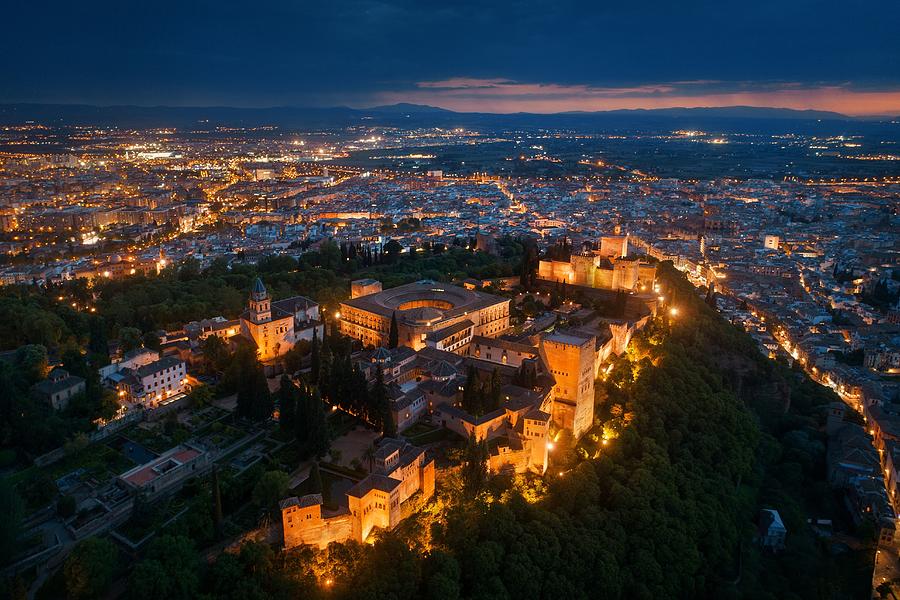 Alhambra aerial view at night  Photograph by Songquan Deng