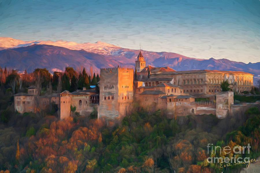 Alhambra At Sunset Painting by Eva Sawyer