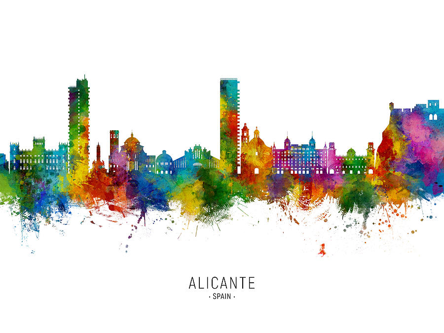Alicante Spain Skyline #16 Digital Art by Michael Tompsett